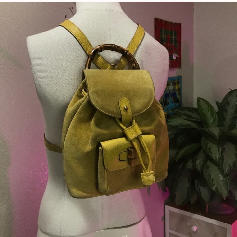 GUCCI YELLOW SUEDE BAMBOO MINI BACKPACK